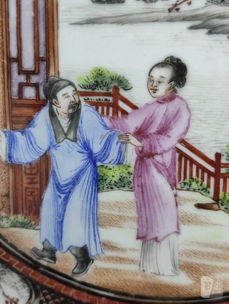 中国 清時代　五彩盒蓋清中晚期粉彩细路五子夺魁人物 清乾隆粉彩开光人物故事图折沿盘一对-多宝古瓷宝典